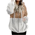 thumbnail image 2 of Fall and Winter Warm Fleece Coat for Womens Fashion Plus Size Loose Casual Solid Color Splicing Full Zipper With Pockets Hooded Plush Long Sleeved Jacket Top, 2 of 5