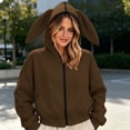 thumbnail image 2 of Tqcoqu Women's Cute Bunny Ear Zip Up Hoodie,Cropped Long Sleeve Loose Casual Sweatshirt Jacket with Kangaroo Pocket,2026 Trendy Outerwear Tops,Brown Women's S-XXL, 2 of 6