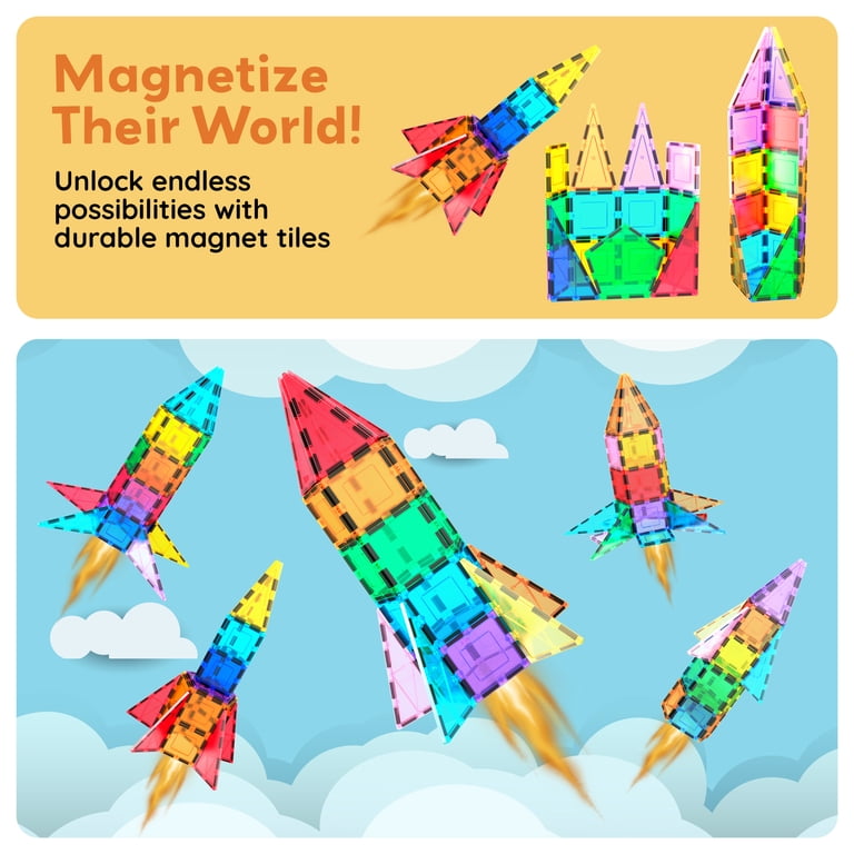 PICASSO TILES Rocket Booster Magnetic Tiles Set, 32-piece STEM Toy