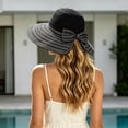 thumbnail image 4 of AJGRHE Women's Wide Brim Bucket Hat -Sun Hat Solid Color, Piping Detail, Bow - Accented Ponytail Opening for Daily Leisure Shopping Party Black One Size, 4 of 5