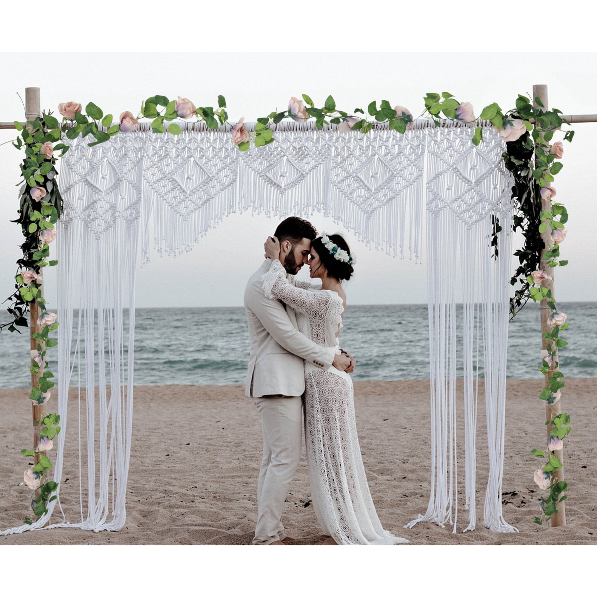 Unique Bargains 2pcs Artificial Flowers Hanging Vine 90.55" Rose Vine Garland Brown