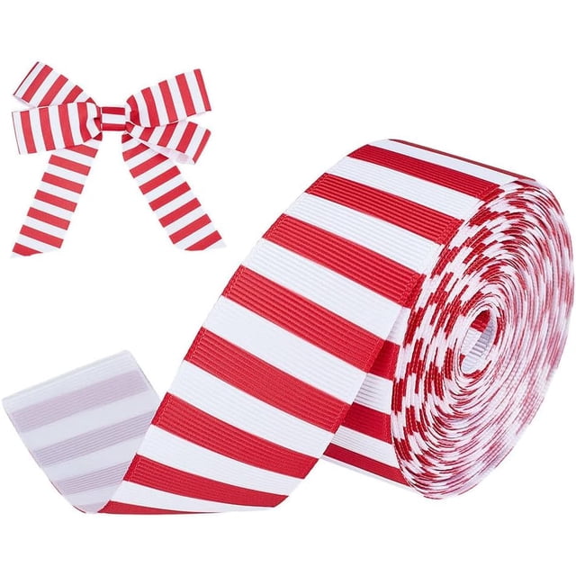 Cinta de rayas rojas y blancas de 10,94 yardas, cinta de tela de 1-1/4 pulgadas, cinta de grogrén de poliéster rojo y blanco