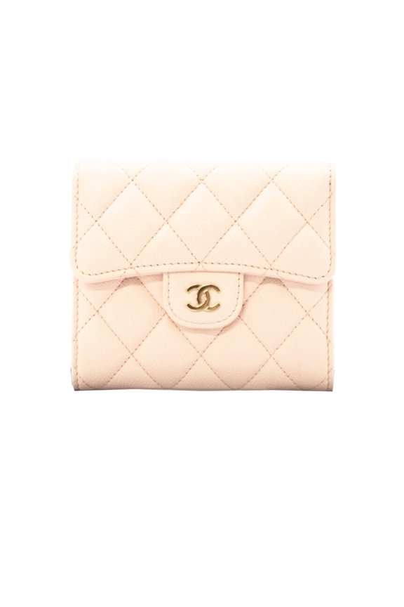 Pre-Owned CHANEL Calfskin Matelasse Classic Small Flap Wallet AP0231, Tri-fold in Pink Grained...