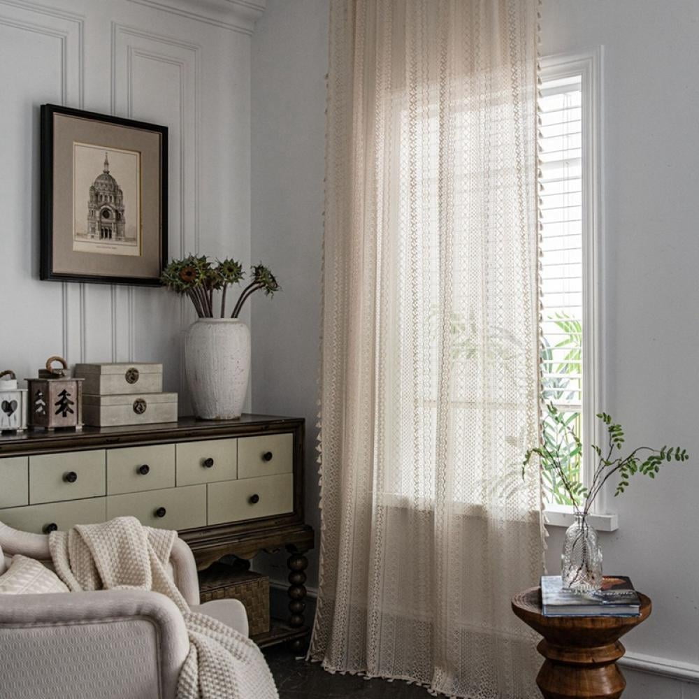 BOLLSLEY Bohemian A6 Rod Pocket Light Filtering Crochet Curtains, 150 x 260 cm