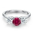thumbnail image 3 of Gem Stone King 925 Sterling Silver Red Created Ruby and White Topaz Engagement Ring for Women | 2.20 Cttw | Round 6MM | Gemstone July Birthstone | Size 8, 3 of 6