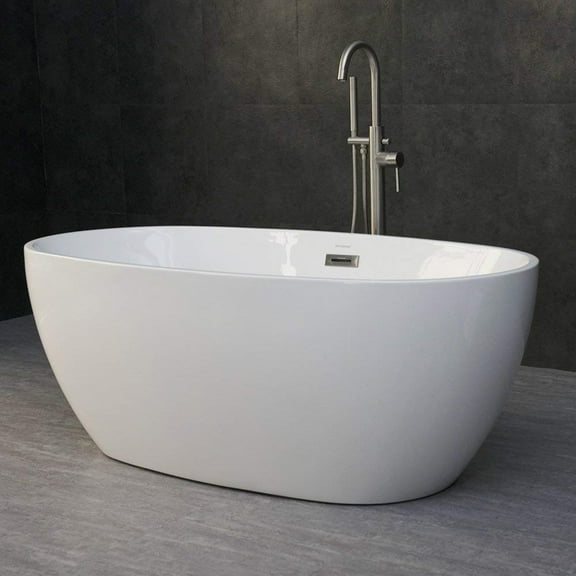 WoodBridge 59" Acrylic Freestanding Bathtub Contemporary Soaking Tub, Oval B-0018