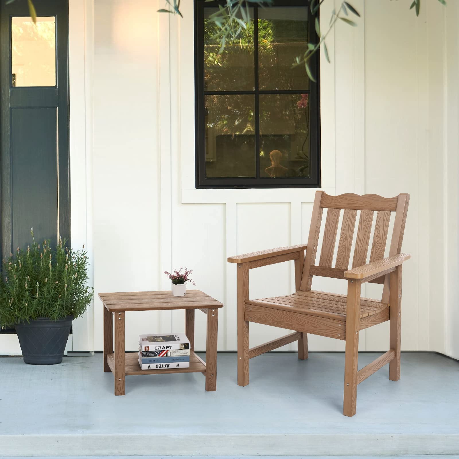 Stoog Patio Chair with Backrest, Oversized All-Weather Outdoor Dining Chair for Garden, Backyard, 400 lbs Weight Capacity, Teak Brown