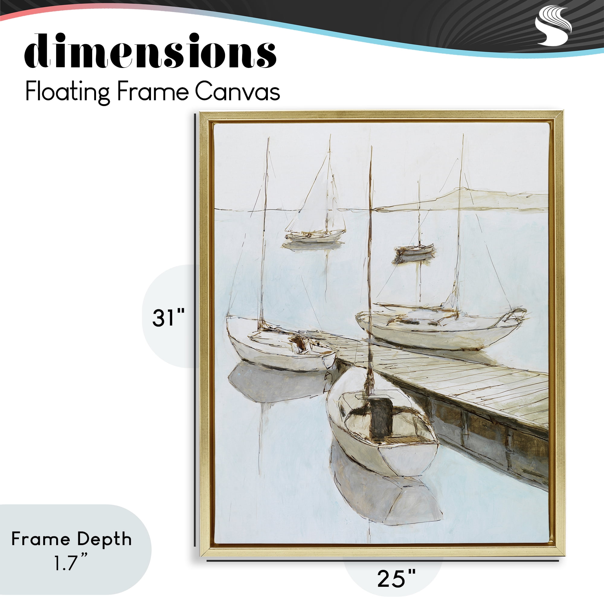 Stupell Industries Docked Sails Coastal Scene Gold Framed Floater Canvas Wall Art, design by Lorenzo Collective