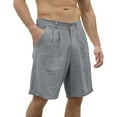 thumbnail image 2 of IROINNID Clearance Bermuda Shorts for Men Solid Elastic Waist Button Zipper Pocket Cotton Linen Shorts Pants,Gray, 2 of 6