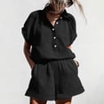 thumbnail image 6 of Lounge Wear Sets for Women Summer Button up Short Tracksuit Set Ladies Casual Loose Sets Short Sleeve Collared Top Elastic Waist Shorts with Pockets Comfy Leisure Suits Black XL, 6 of 6