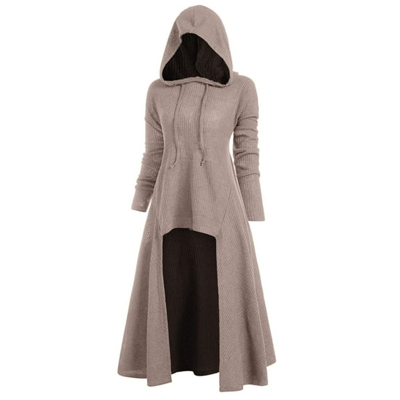 LEKODE cloak with sleeves renaissance cloak cloak with hood women adult capes Women Plus Size Cloak Sweater Plus Hooded Low Fashion Tops High Blouse Womens Vintage Women's Coat Beige L
