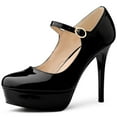 thumbnail image 1 of BLISSFUL STEP Escarpins à Talons Hauts Aiguilles à Plateforme avec Bride à la Cheville pour Femmes Noir US 9, 1 of 5