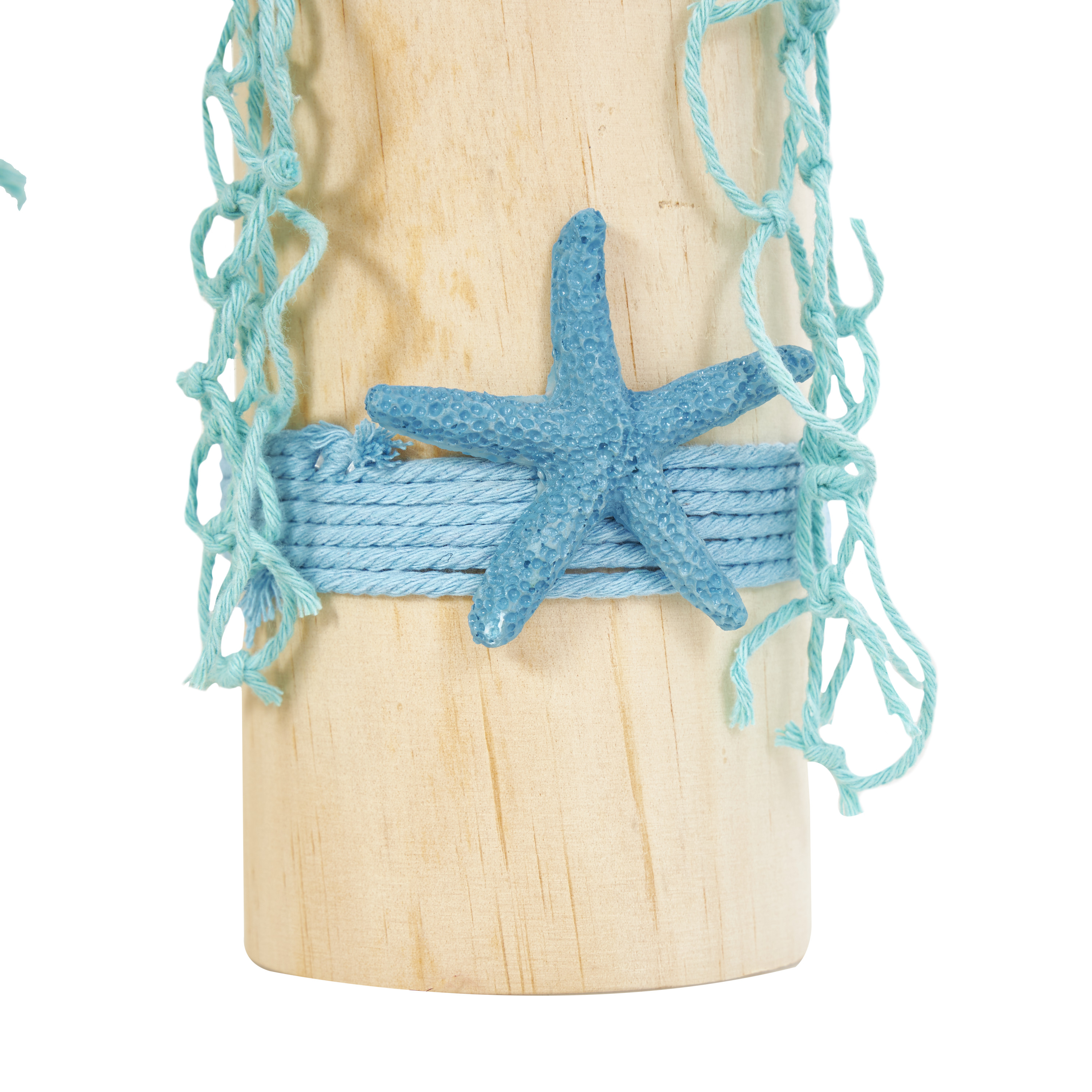 4"W, 12"H Blue Ceramic Handmade Ombre Sea Life Sculpture with Cylinder Block Bases and Netting Accents, by DecMode (3 Count)