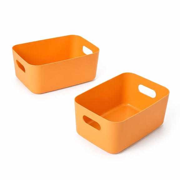 YEMNPIOS 2 Pcs Plastic Storage Bins 9.8x6.5x3.9 Inch Stackable Basket with Handles for Home Organizing