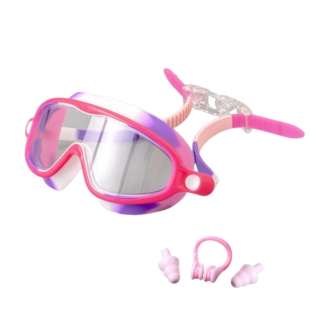 Swimming Goggles Set for Kids with Nose and Ear Plugs Wide View Fog- Performance Goggle for 3-16 Years Summer Swim