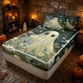 thumbnail image 3 of Erosebridal Spooky Ghost Zipper Queen Comforter Set with Fitted Sheet and 2 Pillowcases, Cute Daisy Zipper Bedding Set for Boys Girls, Green Off White, Black Reversible, 3 of 7