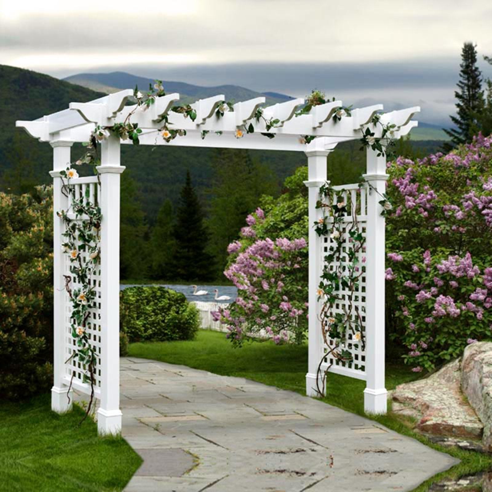 New England Arbors Fairfield Grande 7.25-ft. Vinyl Pergola Arbor by New England Arbors