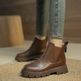 thumbnail image 2 of PEASKJP Bottines Chelsea pour Femmes Bout Rond Amande Talon Bas Élastique Cheville, Marron 40, 2 of 5