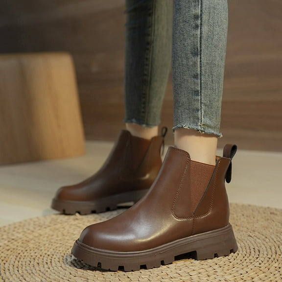 Gubotare Womens Work Boots Comfortable Women's Zipper Booties Stacked Heel Platform Lug Sole Ankle Booties (Brown,6.5)