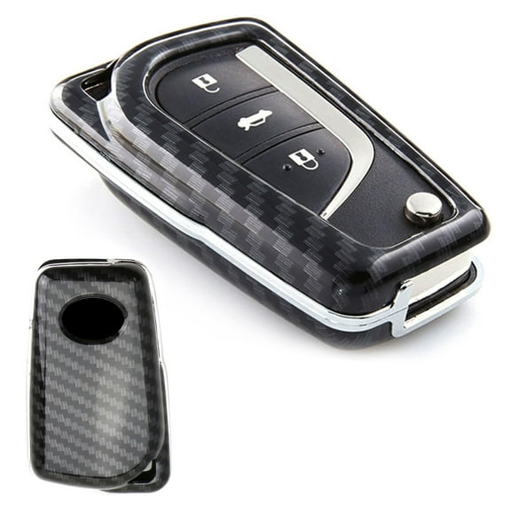 Exact Fit Black Glossy Carbon Fiber Finish Key Fob Shell For 2018-up Toyota Camry Flip Blade Key