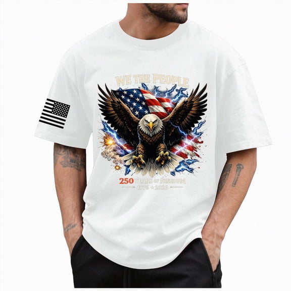 mgoYE USA 250th Anniversary Shirt Special Patriotic T-Shirts USA Flag Eagle Print Tee Short Sleeve Shirt Men Tops White S