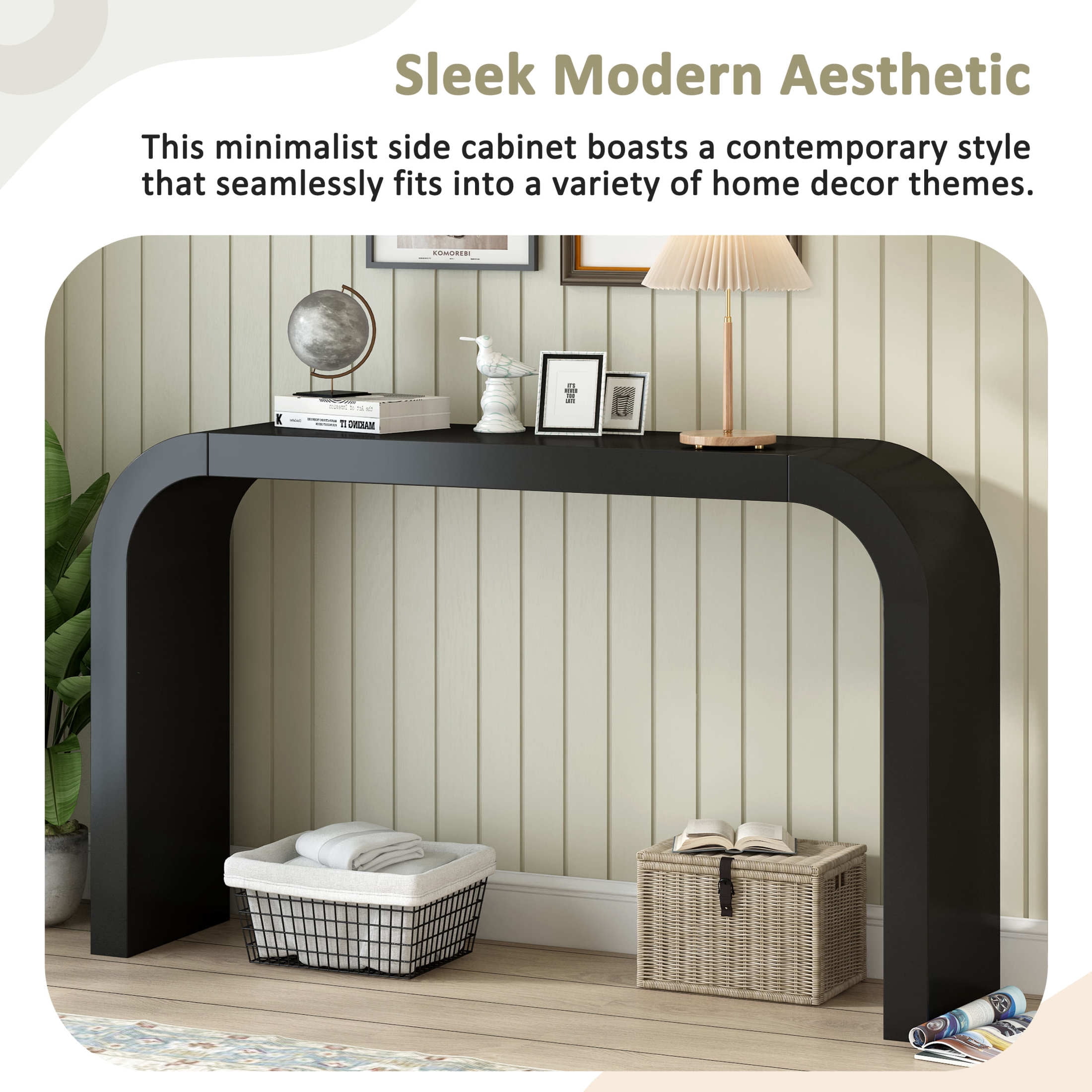 Christopher Knight Home Modern 52" Curved Console Table, Wood Entryway Table for Hallway, Black