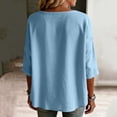 thumbnail image 6 of LEKWK 3/4 Length Sleeve Womens Tops Button Down V Neck Comfy Linen Shirts Loose Fit Skin Friendly Soft Lightweight Casual Tops, 6 of 8