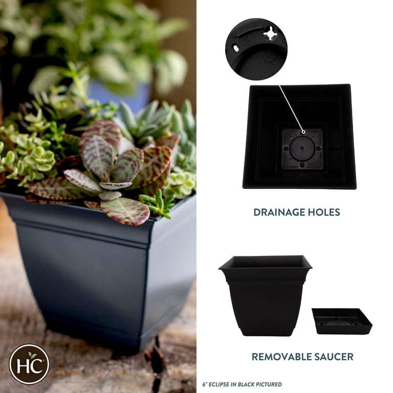 The HC Companies 12 Inch Eclipse Square Planter with Saucer