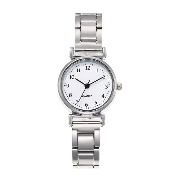 Women Strap Quartz Watches Wrist Strap Round Watch Easy Read Number Dial Classical Office Ladies Fashion Adjustable Stainless Steel SilverWhite
