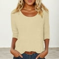 thumbnail image 2 of MIXUE Boho Tops For Women Autumn Winter Solid Color Crew Neck Long Sleeve Slim Fit Casual Basic Tunic Shirts For Women T-shirts Daily-Wear,Beige,S, 2 of 4