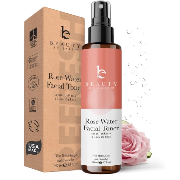 Rose Water Spray for Face - USA Made with Hydrating Natural & Organic Ingredients for Glowing Skin, Alcohol-Free Rosewater Toner Mist with Witch Hazel & Glycerin for Dry and Sensitive Skin