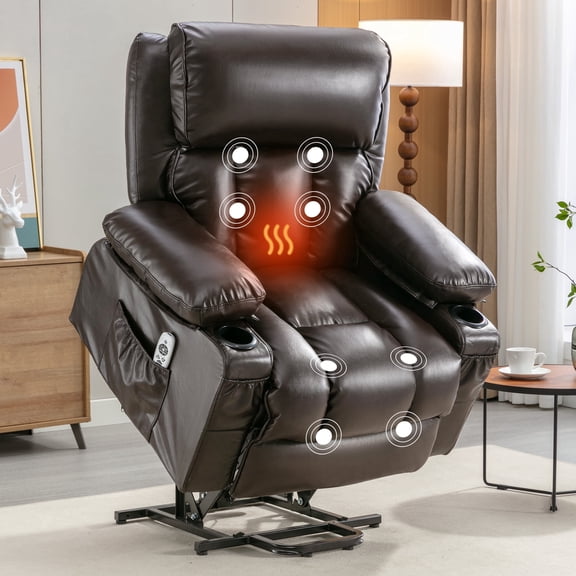 Lift Recliner Chair, LEGAHOME Electric Power Lift Recliner for Elderly with Heat Therapy and Massage, Oversized PU Leather Recliner Chair with Cup Holders, USB Port, Side Pocketst, Brown