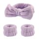 thumbnail image 1 of Zhuge Juego de 3 piezas de diademas de spa, muñequeras, puños para lavarse la cara para evitar derrames de líquidos, cintas para el cabello, muñequeras de toalla para mujeres (morado), 1 of 5