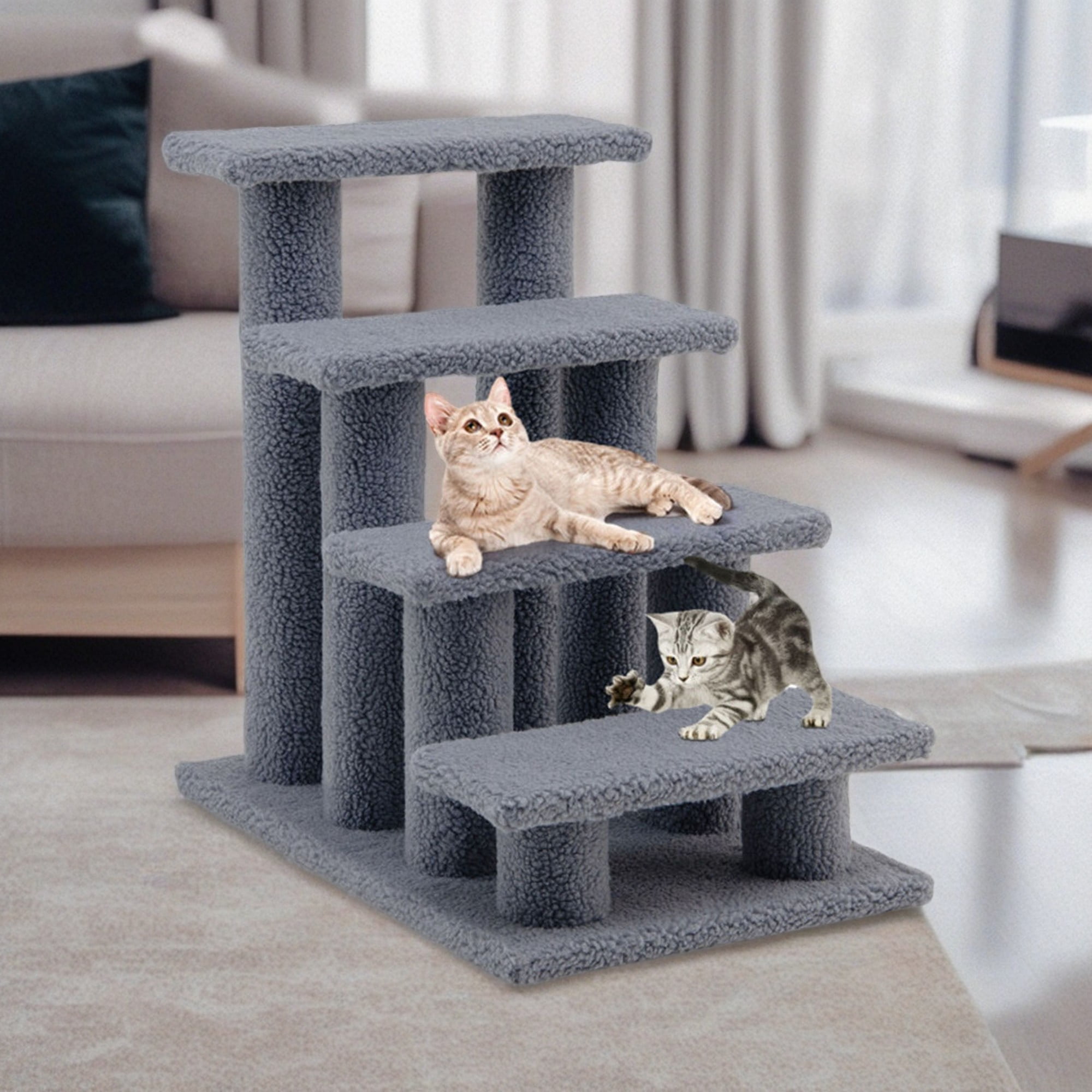 resenkos 24" Pet Stairs for Small Pet, 4-Step Ladder Ramp for Beds and Couch, Non-Slip Balanced Indoor Step, Gray