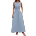 thumbnail image 4 of ClodeEU Women's Round Neck Sleeveless A Line Maxi Dress,Cinched Waist Flowy Sundress Light Blue,Women's Plus S, 4 of 8