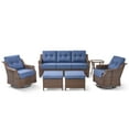 thumbnail image 6 of POCASSY 6PCS Outdoor Furniture Set with 6" Thick Cushion, Outdoor Sofa Couch Set with Swivel Chairs and Ottoman, Brown Wicker Patio Furniture Set for Porch Balcony in Blue Olefin Cushion, 6 of 13