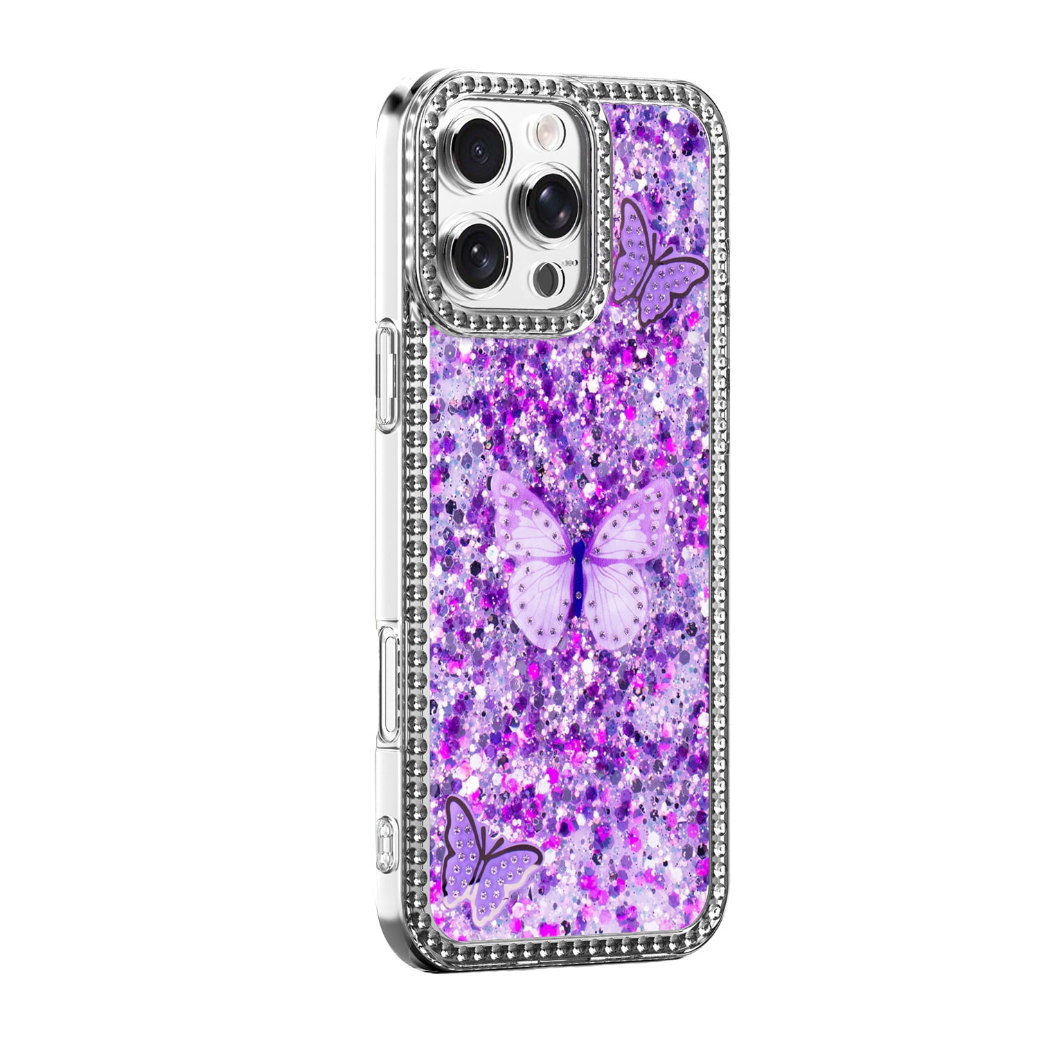 Glossy Butterfly Design Case for iPhone 17 Pro - Purple