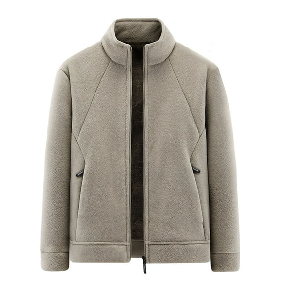 KeShDi Jackets for Men Jacket Men's Casual and Fashionable Solid Color Long Sleeved Stand Collar Zipper Pocket Blouse/Shirt Khaki L