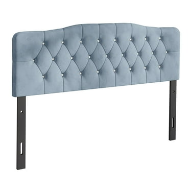CraftPorch  Velvet Button Tufted Curved Adjustable Headboard Baby Blue Queen