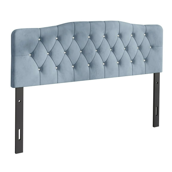 SSyao Velvet Button Tufted Headboard - Curved Design & Adjustable Height for Luxe Bedroom Comfort,Baby Blue-Queen