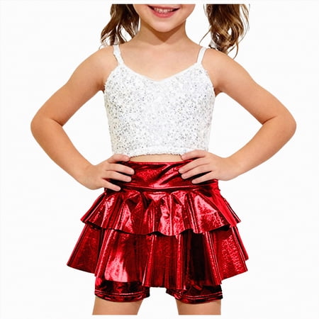 Gubotare Kids Girls Shorts Girls Casual Ruffled Waist Shorts Elastic Summer Wide Leg Shorts Size 9-10 (Red 9-10 Years)