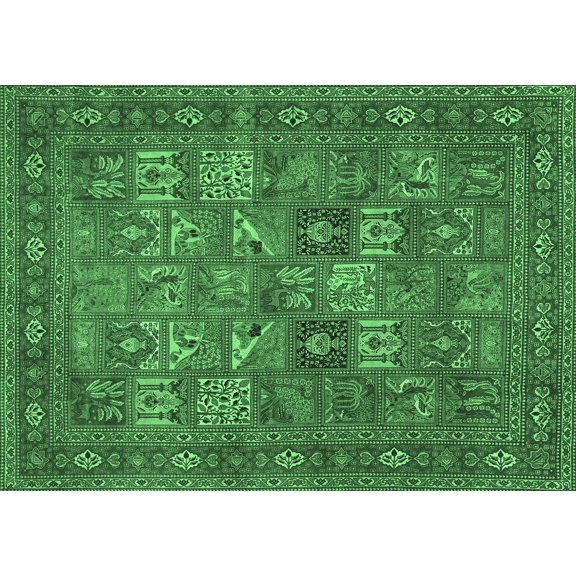 Ahgly Company Indoor Rectangle Persian Emerald Green Traditional Area Rugs, 5' x 7'