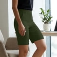 thumbnail image 6 of Womens Dress Shorts Knee Length Stretchy Elastic Waist Wide Leg Shorts with Pockets for Casual Business Work Army Green 2XL, 6 of 6