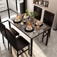 thumbnail image 4 of MOOSENG 5 Piece Dining Table Set for 4, Faux Marble Kitchen Table and Chairs for 4, Modern Dining Room Table with 4 Chairs, Dinner Table Set for Small Spaces, Brown, 4 of 9