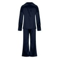 thumbnail image 3 of Idoravan Clearance Women's Sleepwear Set Women Satin Pajamas Set Long Sleeve Silk Top and Wide Leg Pants Pjs Lounge Sets with Pockets Navy XL, 3 of 8