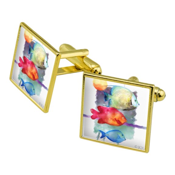 Sun Fish Watercolor Tropical Beach Square Cufflink Set - Silver or Gold