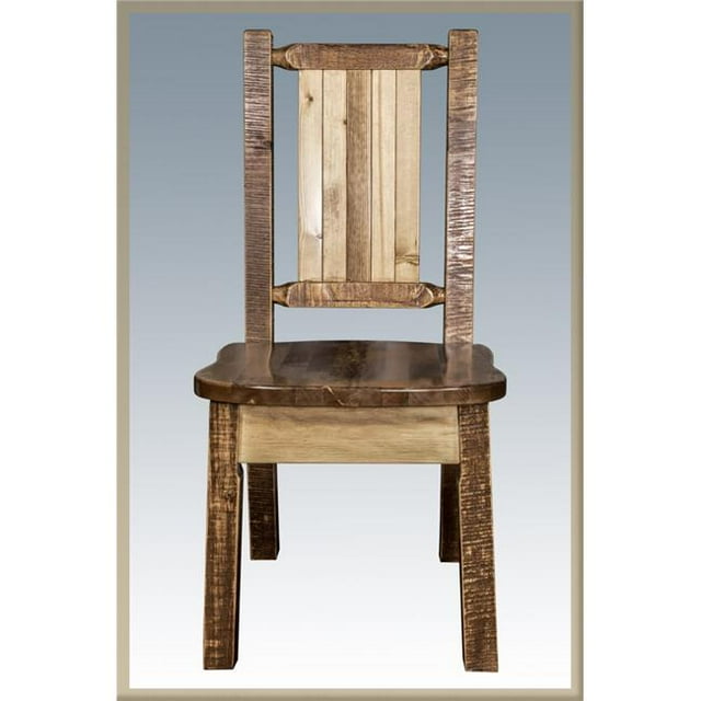 Homestead Side Chair with Laser Engraved Wolf Design, Stain & Lacquer Finish