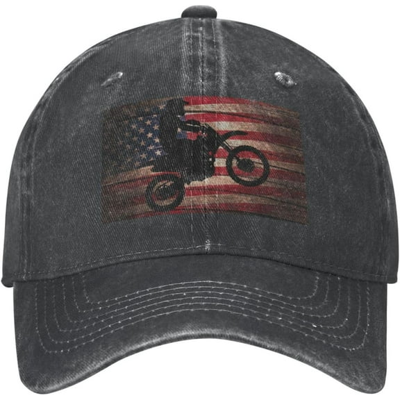 Dirt Bike Motocross USA Flag Hat Adjustable Baseball Cap Dad Cap Unisex Hat Black