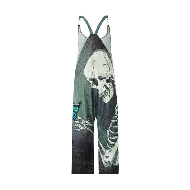 Txlixc Tirantes impresos de Halloween para mujeres, overoles holgados de cuello en u Txlixc moda