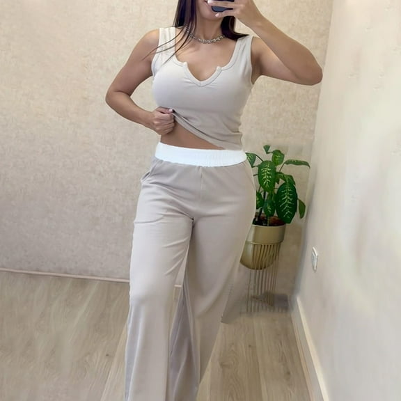 Women Summer 2 Piece Outfits Casual Sleeveless Sweatsuits Matching Wide Leg Tracksuits Sets Fashion Clothes Juniors Womens Wedding Pantsuits Womens Suite Rompers And Jumpsuits for Women plus Size